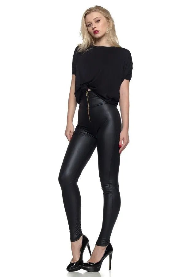 Zip Front High Waist Leather Moto Leggings | Zarnesh