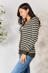 Zarnesh Women Zenana Full Size Striped Snap Down Cardigan