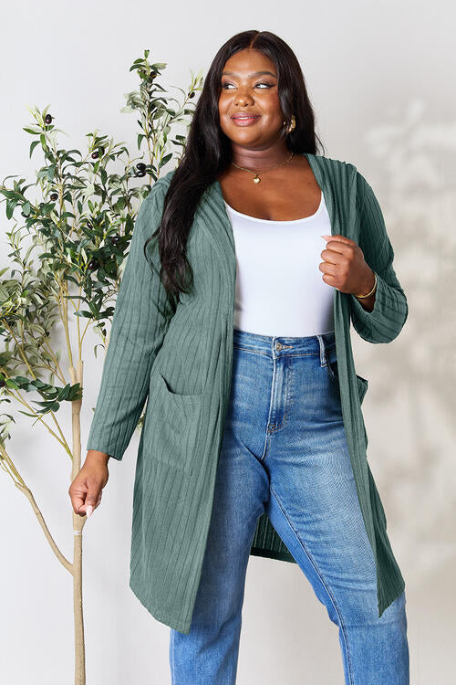 Womens Full Size Ribbed Open Front Long Sleeve Cardigan | Zarnesh