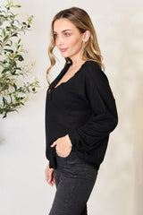 Zenana Buttoned Long Sleeve Blouse - Black