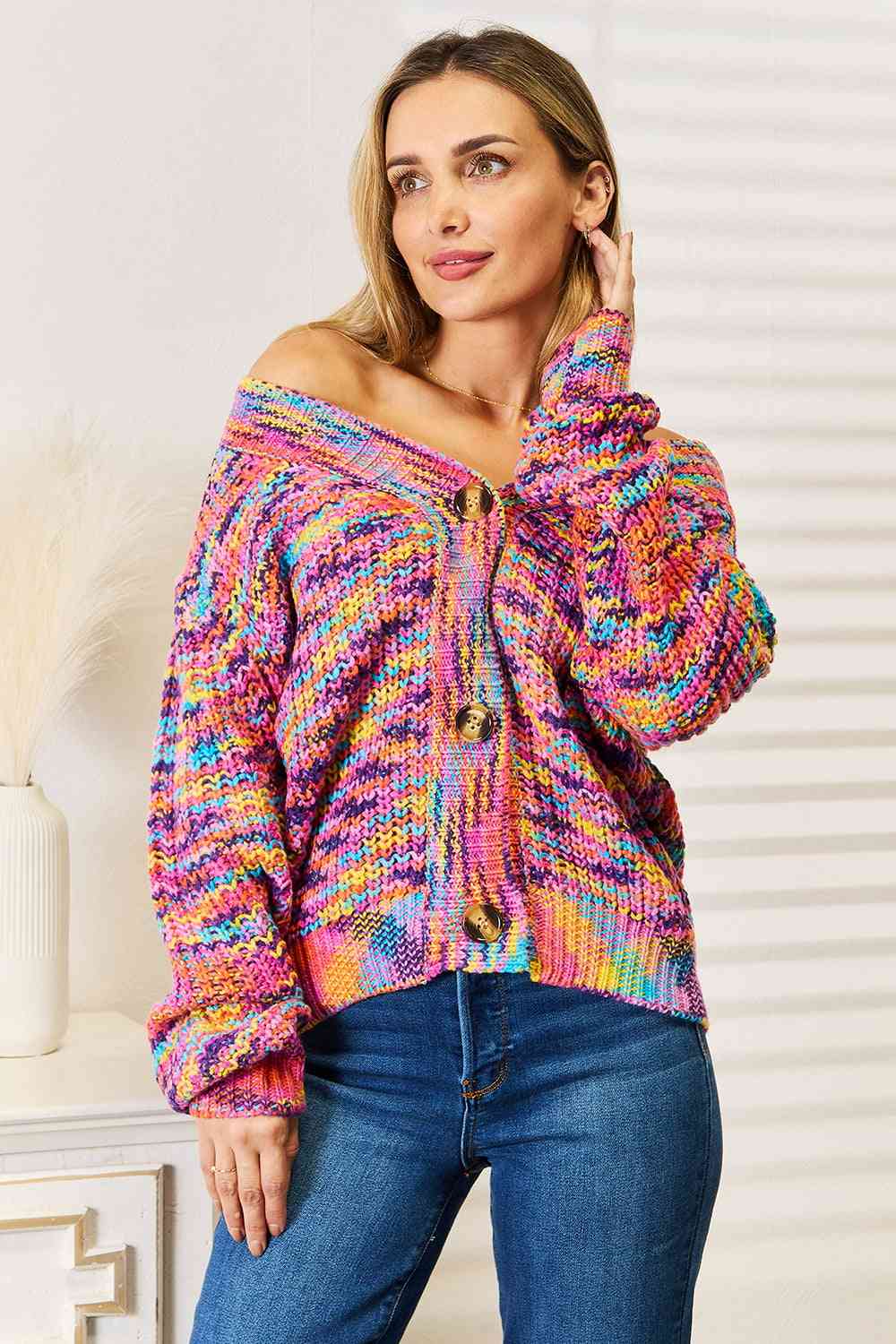 Women Woven Right V-Neck Long Sleeve Cardigan | Zarnesh