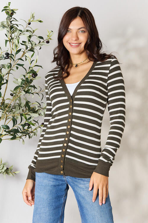 Zarnesh Women Zenana Full Size Striped Snap Down Cardigan