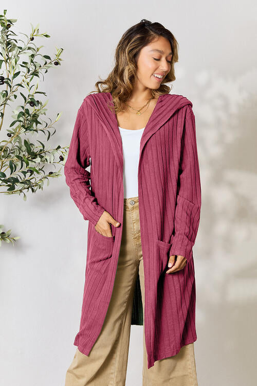 Women Full Size Ribbed Open Front Long Sleeve Cardigan | Zarnesh