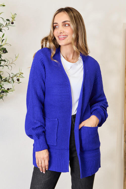 Women Zenana Full Size Waffle-Knit Open Front Cardigan - Bright Blue