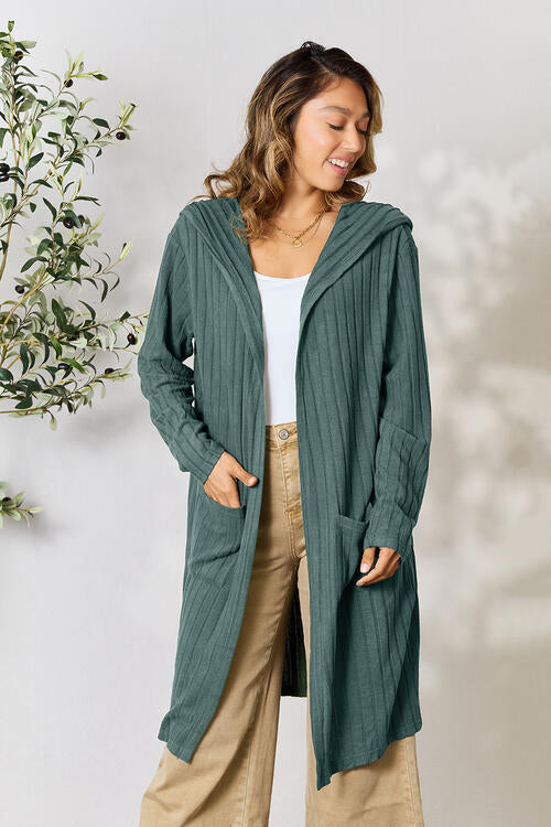 Womens Full Size Ribbed Open Front Long Sleeve Cardigan | Zarnesh