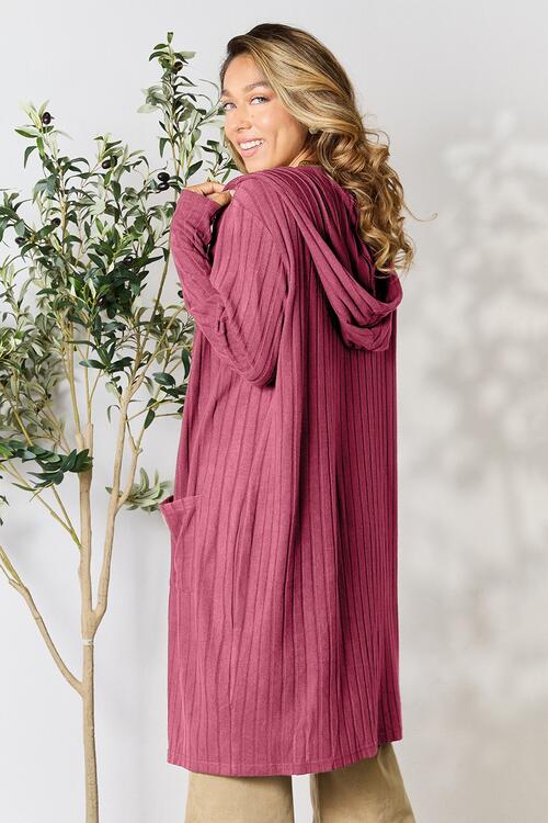 Women Full Size Ribbed Open Front Long Sleeve Cardigan | Zarnesh