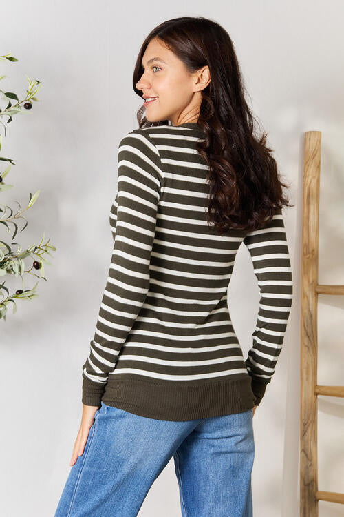 Zarnesh Women Zenana Full Size Striped Snap Down Cardigan