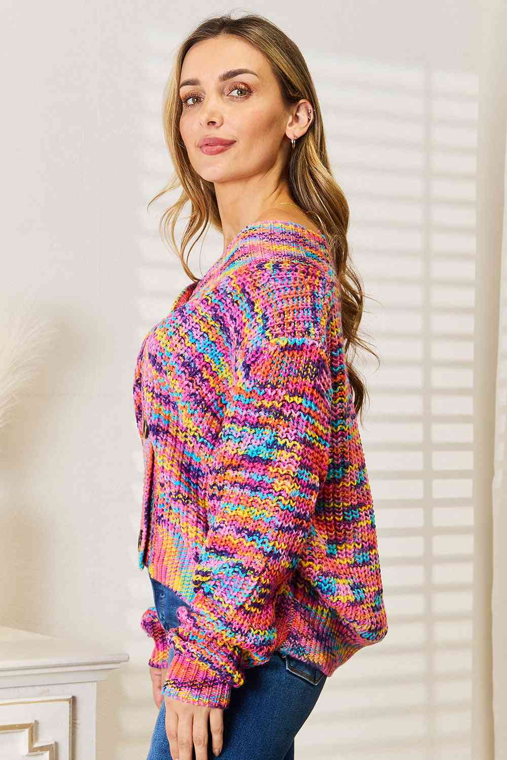 Women Woven Right V-Neck Long Sleeve Cardigan | Zarnesh