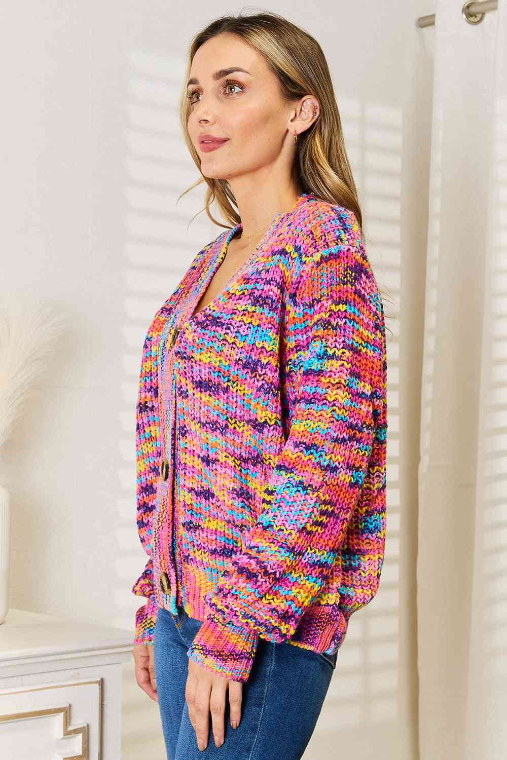 Women Woven Right V-Neck Long Sleeve Cardigan | Zarnesh