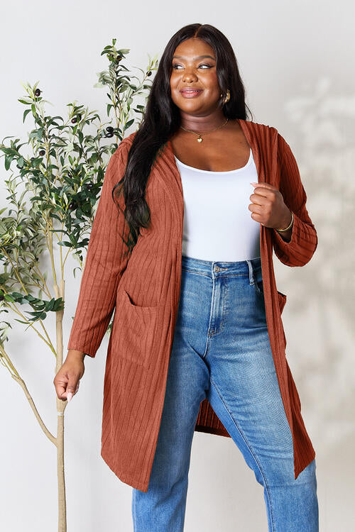 Womens Full Size Ribbed Open Front Long Sleeve Cardigan | Zarnesh