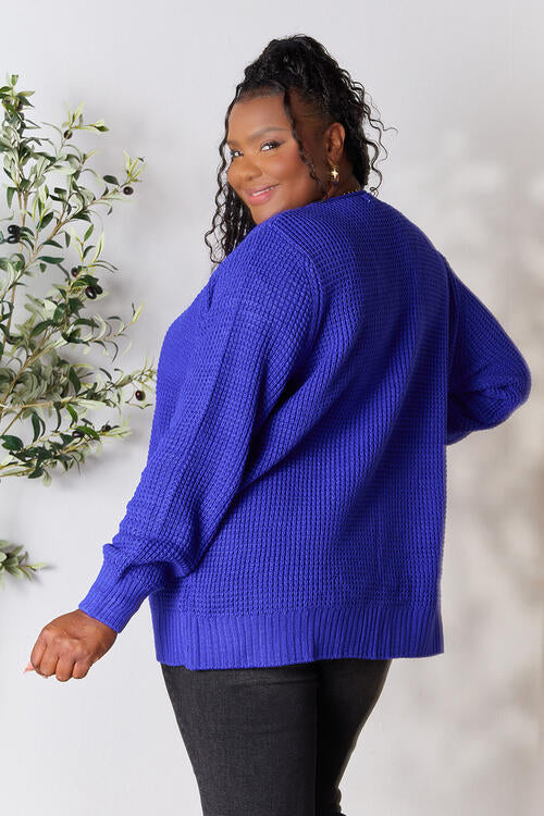 Women Zenana Full Size Waffle-Knit Open Front Cardigan - Bright Blue