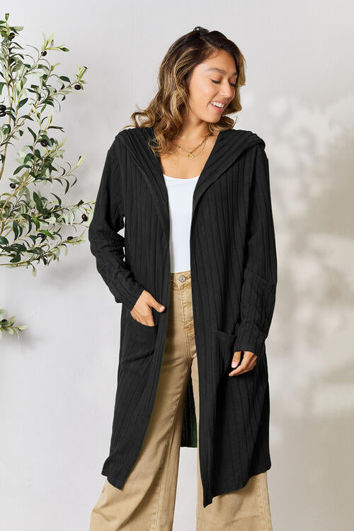 Women Full Size Ribbed Open Front Long Sleeve Cardigan | Zarnesh