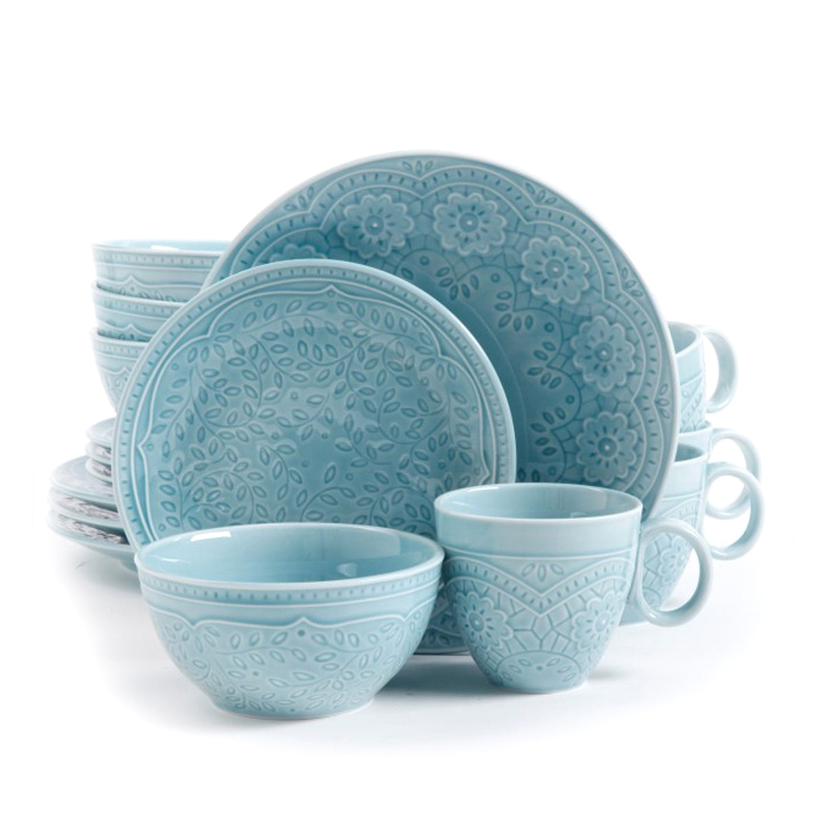 Gibson Elite Alemany 16-Piece Dinnerware Set, Aqua | Zarnesh