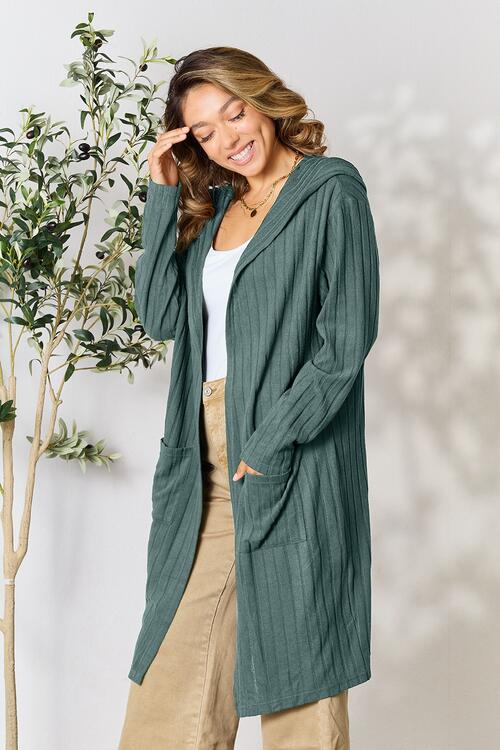 Womens Full Size Ribbed Open Front Long Sleeve Cardigan | Zarnesh