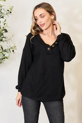 Zenana Buttoned Long Sleeve Blouse - Black