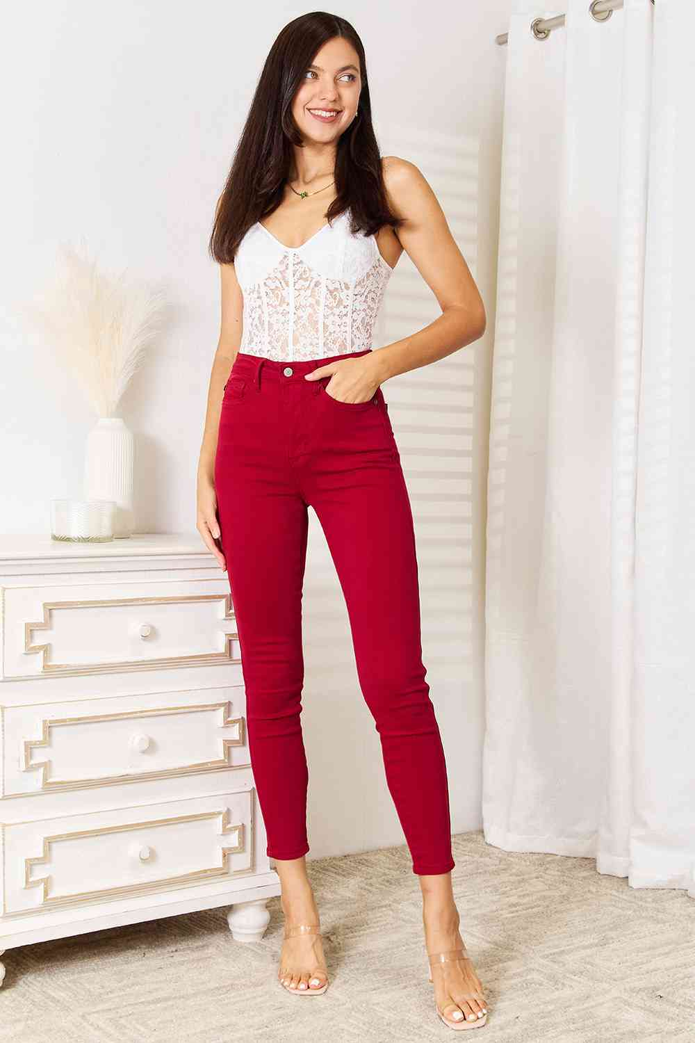 Judy Blue Full Size High Waist Tummy Control Skinny Jeans - Scarlet