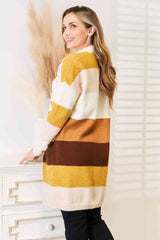 Women Woven Right Brown/Tan Stripe Dropped Shoulder Cardigan | Zarnesh