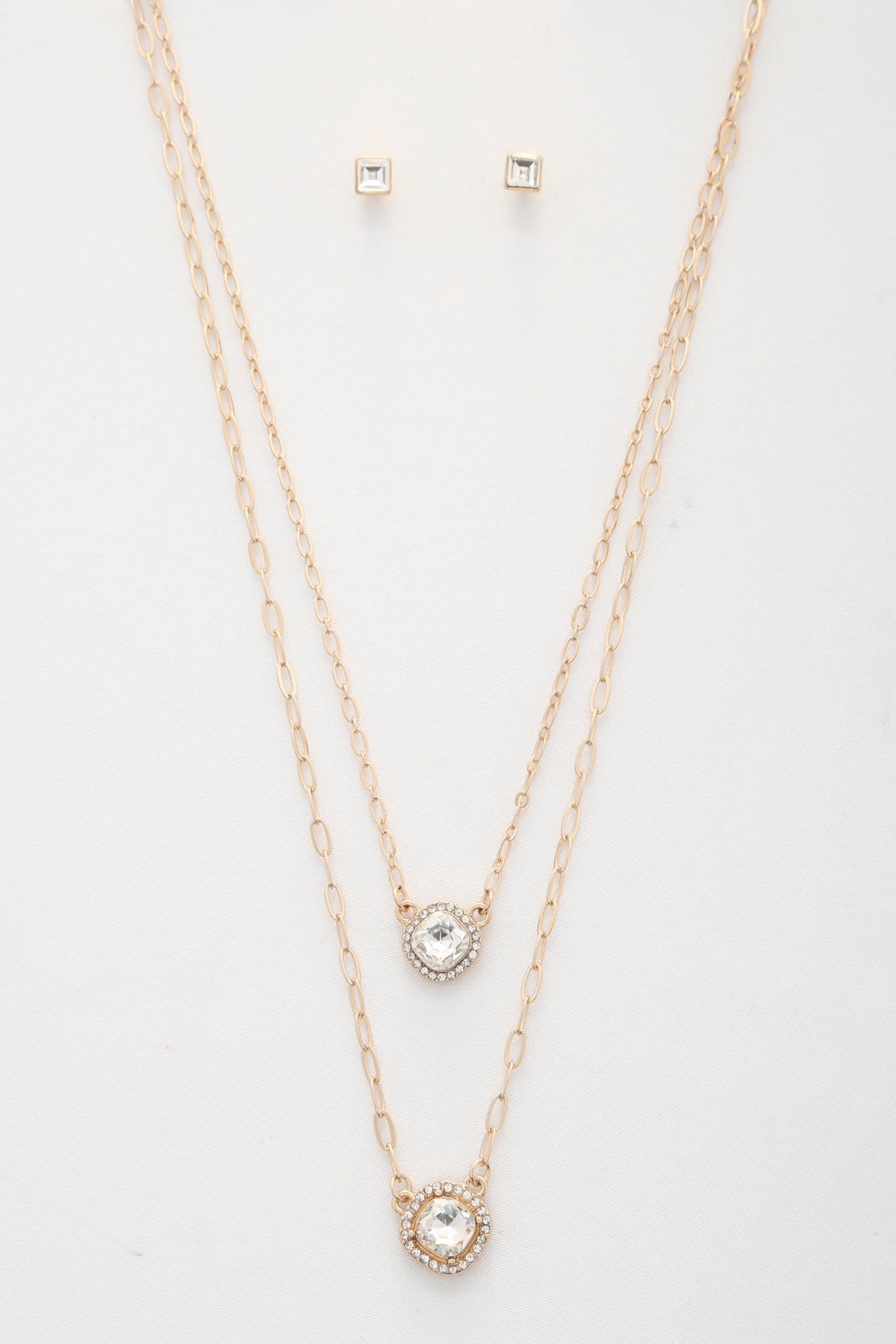 Radiant Layers: Double Crystal Metal Layered Necklac