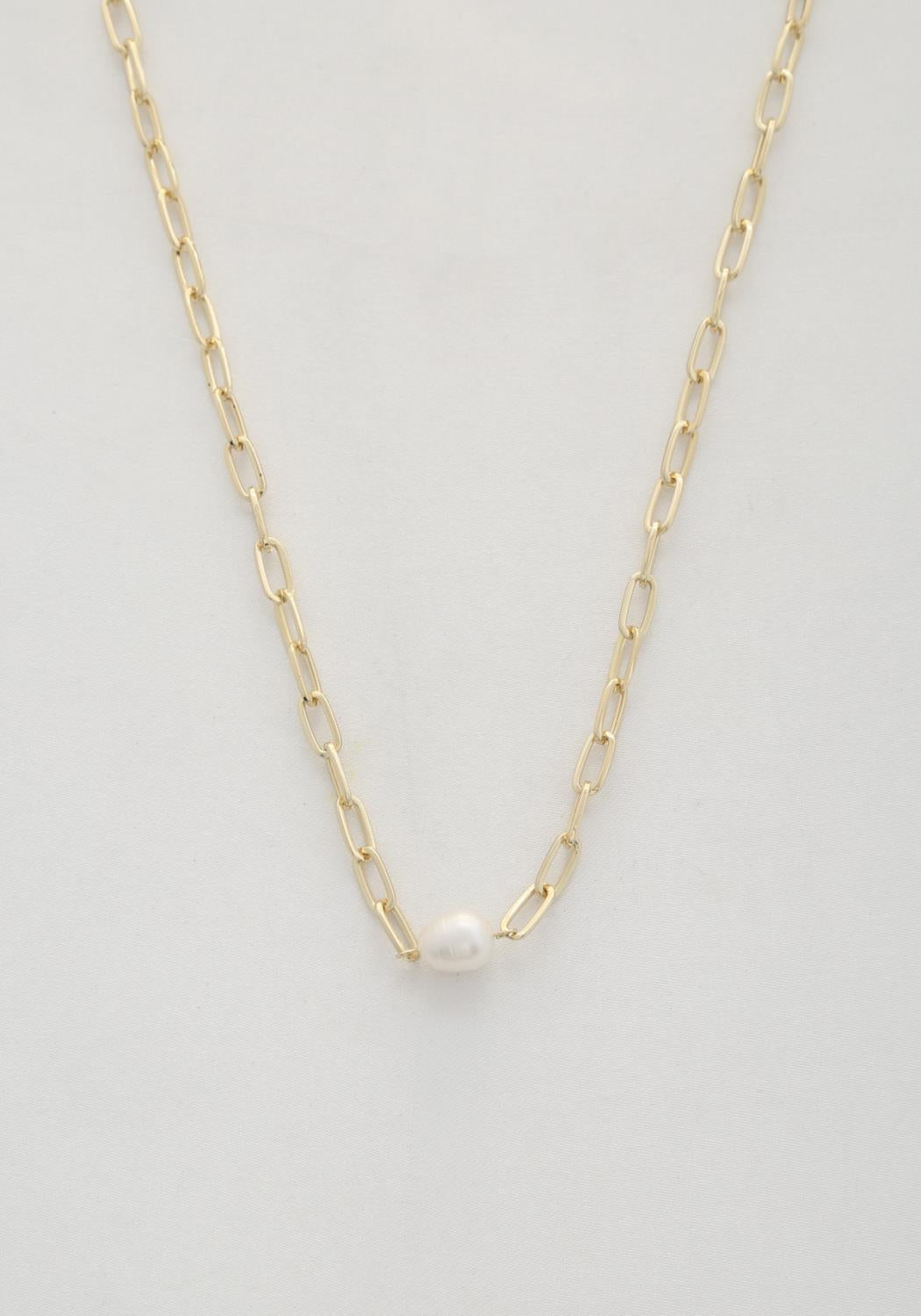 Timeless Elegance: Pearl Bead Oval Link Necklace"