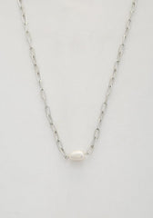 Timeless Elegance: Pearl Bead Oval Link Necklace