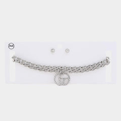 Radiant Circles: Double Circle Rhinestone Charm Curb Link Choker Necklace