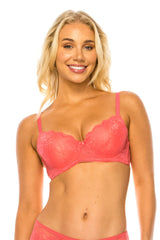 Women's Floral Lace Bra with Non-Removable Straps - Coral  zarnesh.com