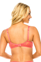 Women's Floral Lace Bra with Non-Removable Straps - Coral  zarnesh.com