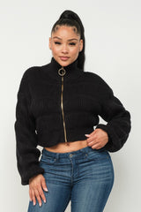 Michelin Sweater Top W/ Front Zipper - Black | Zarnesh