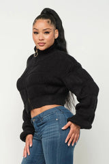 Michelin Sweater Top W/ Front Zipper - Black | Zarnesh