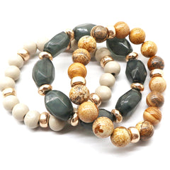 Earthy Elegance: Semi Precious Stone Wood Bead Bracelet Set | Zarnesh