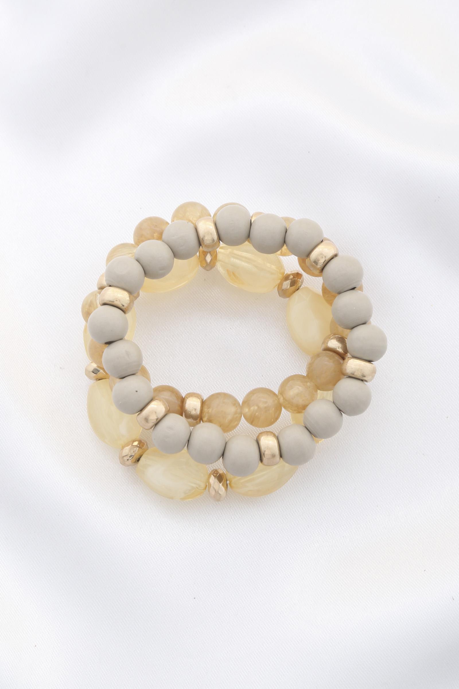 Earthy Elegance: Semi Precious Stone Wood Bead Bracelet Set | Zarnesh