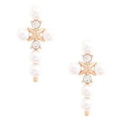 Divine Elegance: Pearl Bead Cross Dangle Earring