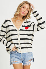 Women Striped Cardigan With Heart Patch | Zarnesh