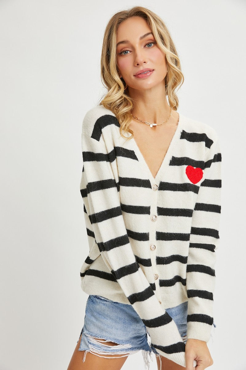 Women Striped Cardigan With Heart Patch | Zarnesh