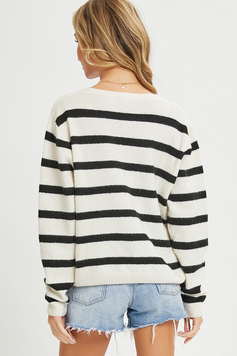 Women Striped Cardigan With Heart Patch | Zarnesh