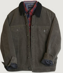 Men's Casual Corduroy Lined Trucker Jacket - Dark Olive | Zarnesh