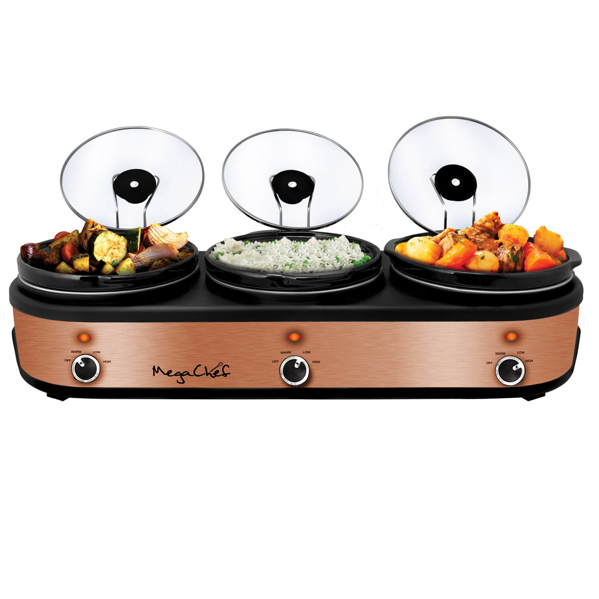 MegaChef Triple 2.5 Quart Cooker & Buffet Server Cooking Pots and Removable Lid Rests | Zarnesh