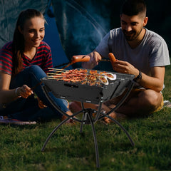 3-in-1 Camping Campfire Grill with Stainless Steel Grills, Carrying Bag & Gloves - Black | Zarnesh