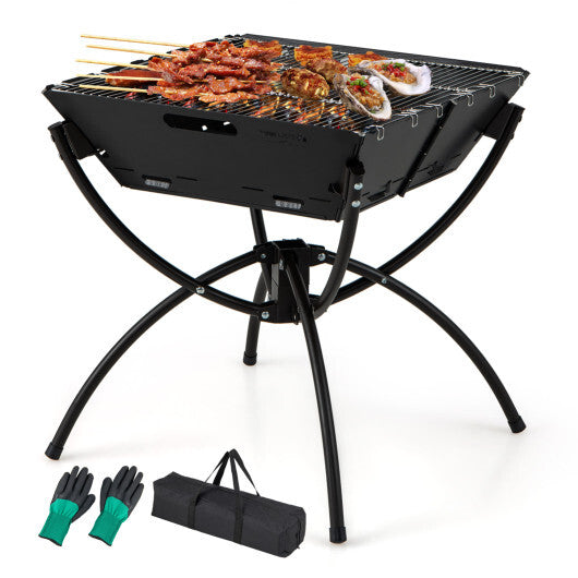 3-in-1 Camping Campfire Grill with Stainless Steel Grills, Carrying Bag & Gloves - Black | Zarnesh