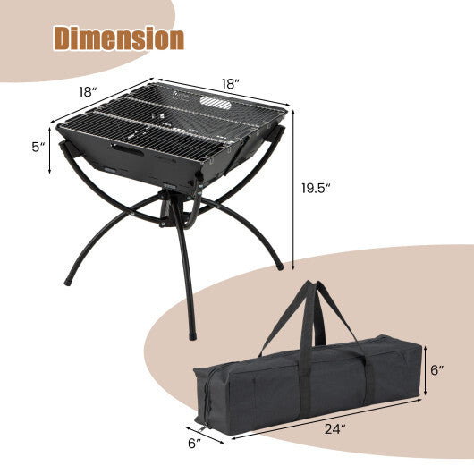 3-in-1 Camping Campfire Grill with Stainless Steel Grills, Carrying Bag & Gloves - Black | Zarnesh