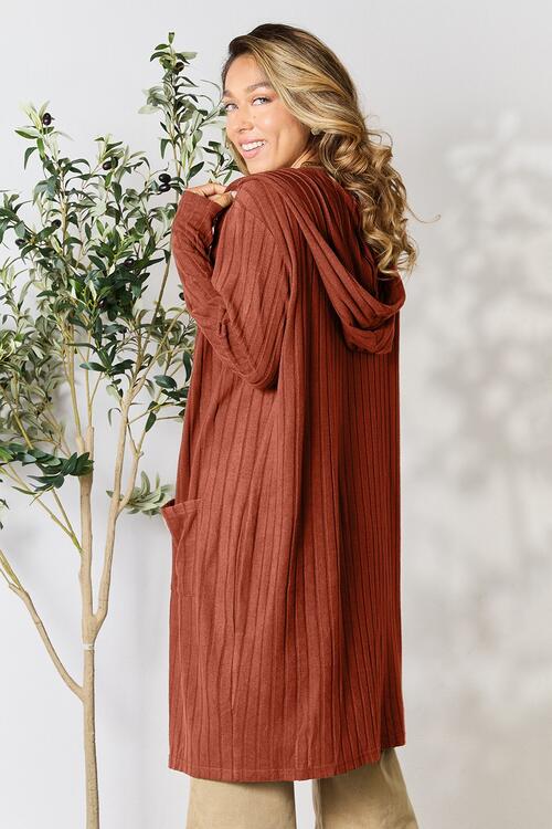 Women Full Size Ribbed Open Front Long Sleeve Cardigan | Zarnesh