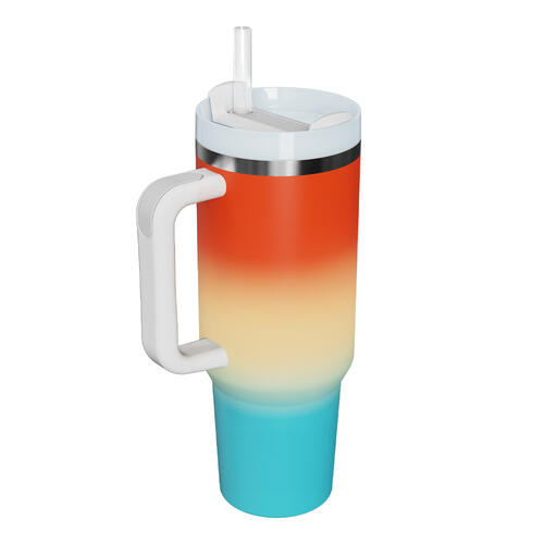 Gradient Multicolor Stainless Steel Tumbler with handle and straw