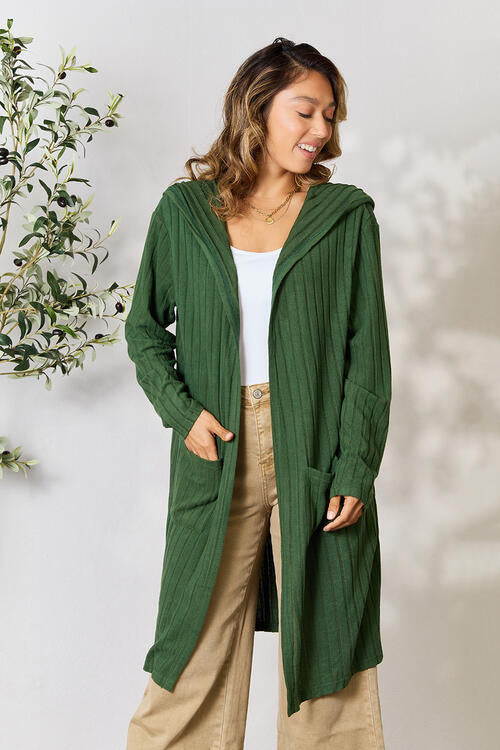 Womens Full Size Ribbed Open Front Long Sleeve Cardigan | Zarnesh