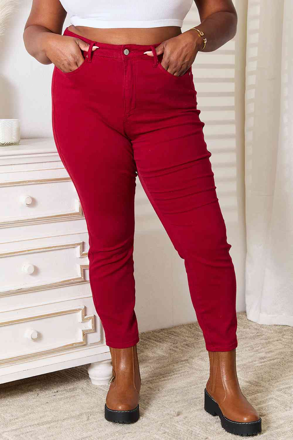 Judy Blue Full Size High Waist Tummy Control Skinny Jeans - Scarlet