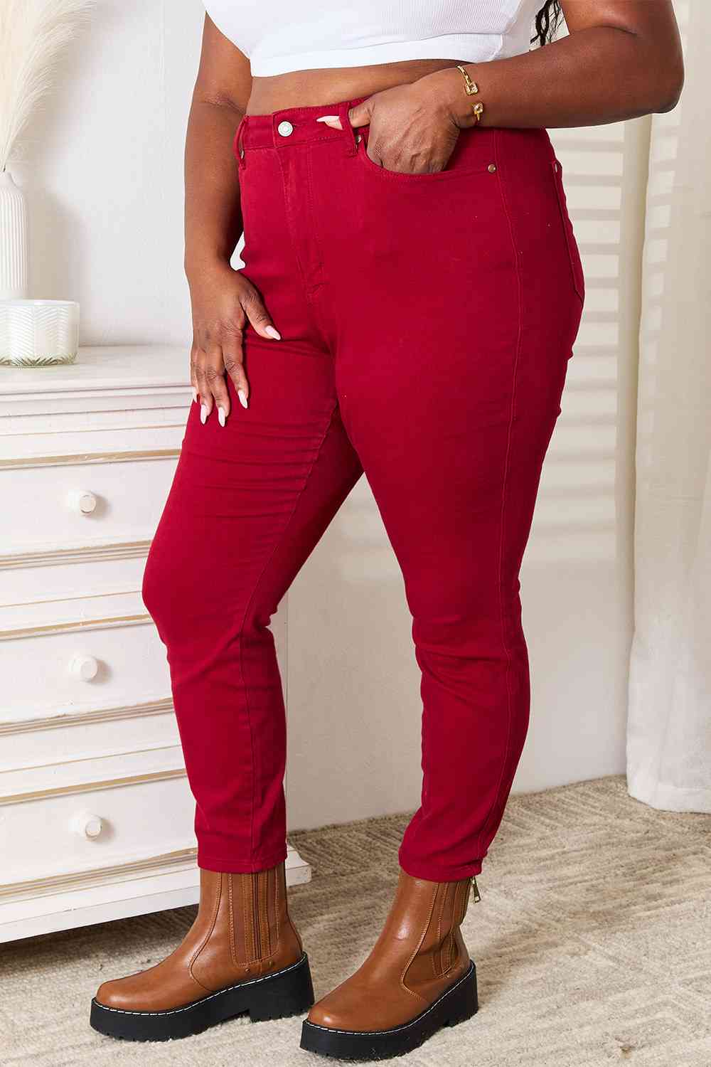 Judy Blue Full Size High Waist Tummy Control Skinny Jeans - Scarlet