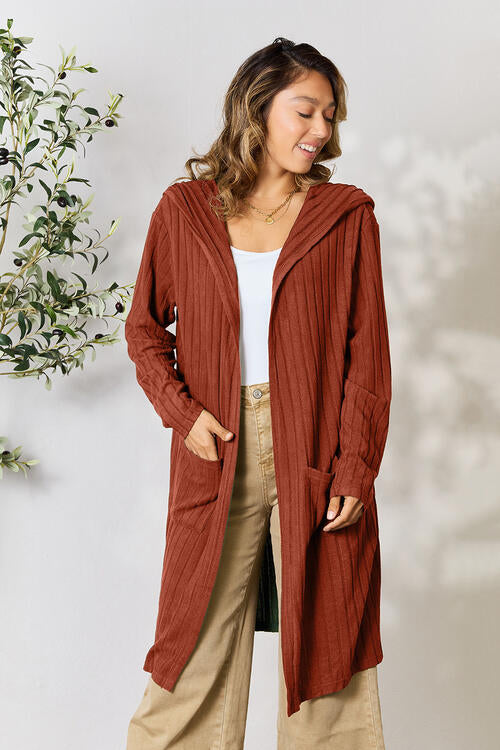 Women Full Size Ribbed Open Front Long Sleeve Cardigan | Zarnesh