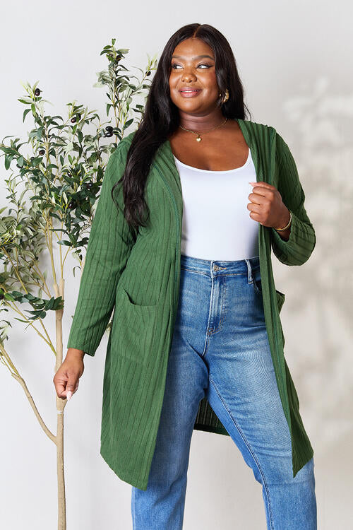 Women Full Size Ribbed Open Front Long Sleeve Cardigan | Zarnesh