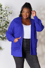 Women Zenana Full Size Waffle-Knit Open Front Cardigan - Bright Blue